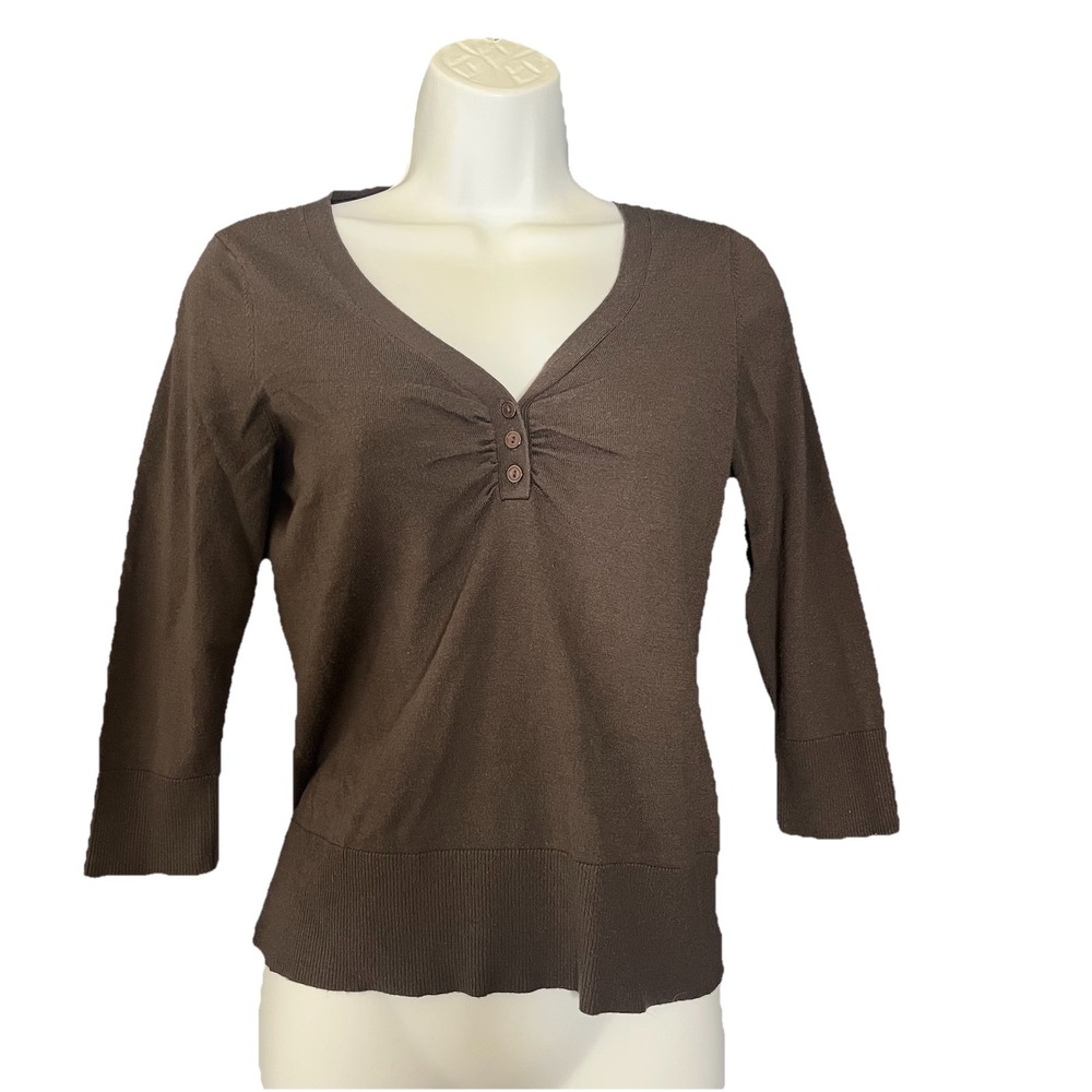Vtg Y2K Knit Henley Top Brown Forest Fairy Whimsigoth Grunge Talbots Sz Petite S